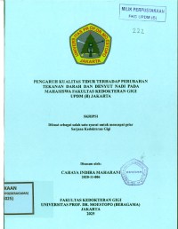 Image of Pengaruh Kualitas Tidur Terhadap Perubahan Tekanan Darah dan Denyut Nadi pada Mahasiswa Fakultas Kedokteran Gigi UPDM(B) Jakarta
