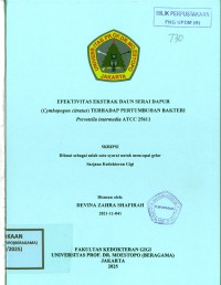 Image of Efektivitas Ekstrak Daun Serai Dapur (Cymbopogon citratus) Terhadap Pertumbuhan Prevotella intermedia ATCC 25611